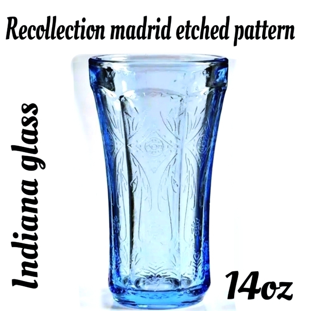 Vintage Indiana Glass Recollection Madrid Blue Etched Pattern Tumbler Glass One
